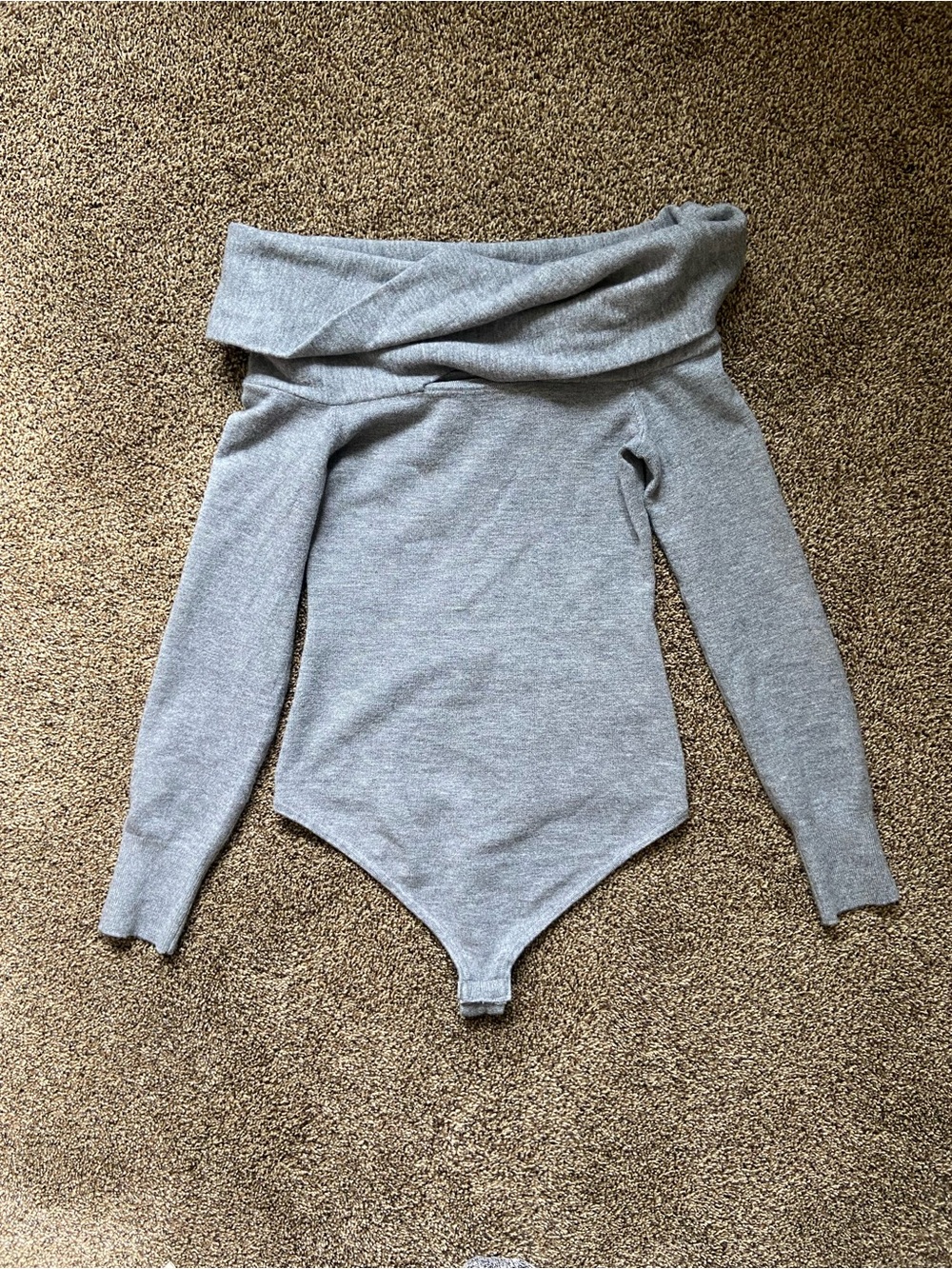 Express Gray Criss Cross Off-Shoulder Long Sleeve Bodysuit small